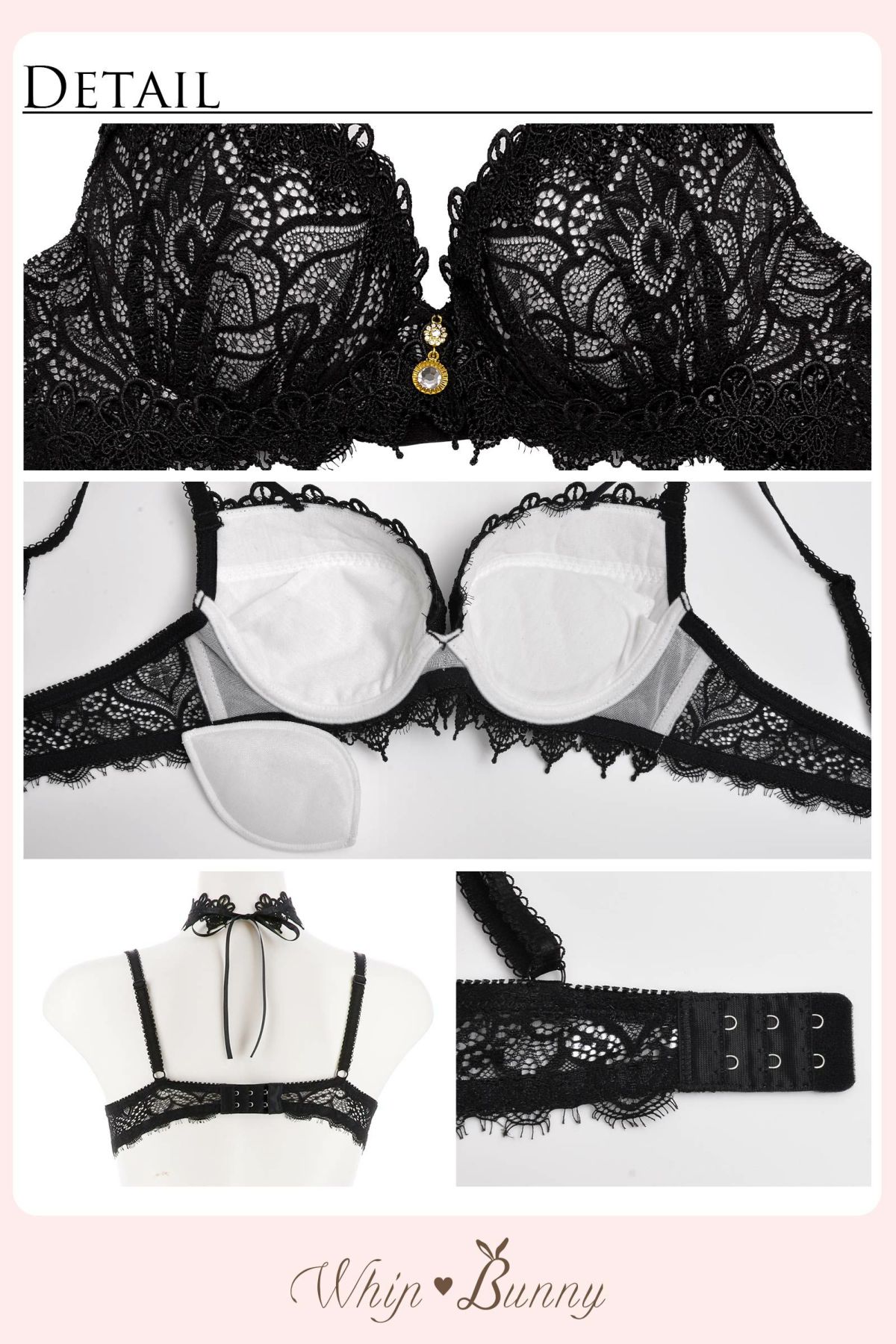 12/4再販!］Geometric Eyelash Lace Bra&T-back&Garter Belt