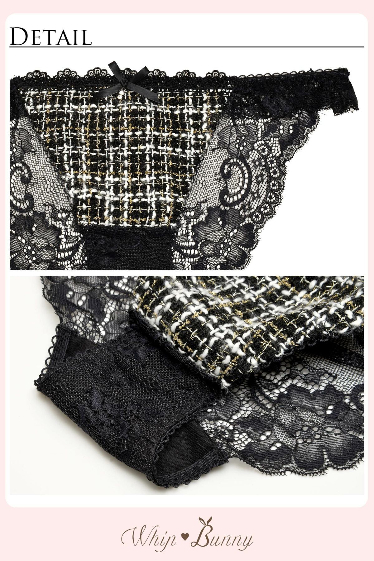 10/12再販!］Tweed Jewelry Ribbon Bra&Shorts/Black ツイード