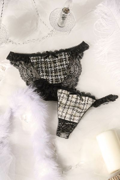 10/12再販!］Tweed Jewelry Ribbon Bra&Shorts/Black ツイード